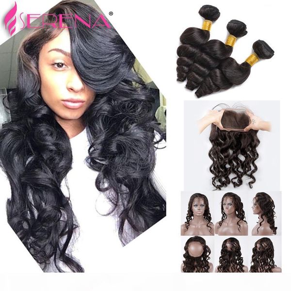 

360 lace frontal pre plucked loose wave with closure body wave with closure brazilian water wave with closure 360 hair weave, Black;brown