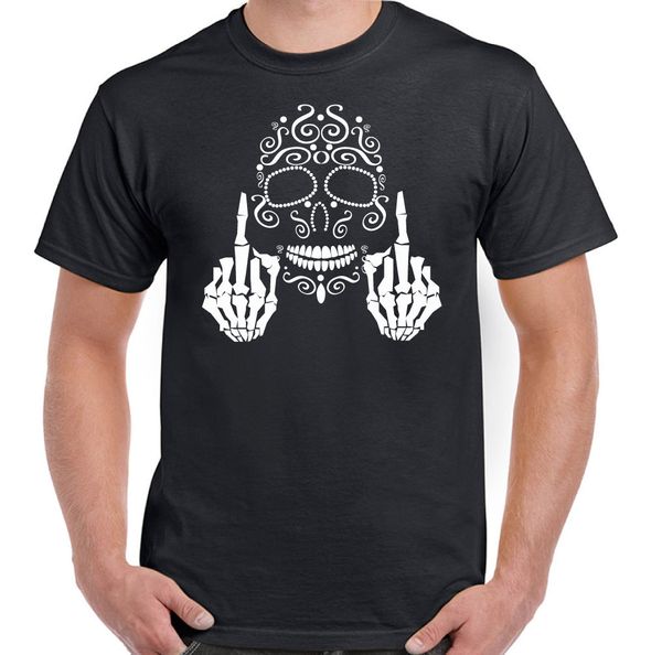 

summer tee shirt sugar skull middle finger mens day of the dead t-shirt motorbike biker goth custom t-shirt sport hooded sweatshirt hoodie
