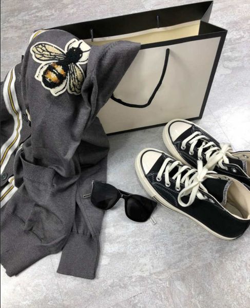 

women sweater cardigan wool shirts spring winter sweatshirts bees embroidery with button cardigan for lady sweaters cardigan 2 colors, White;black