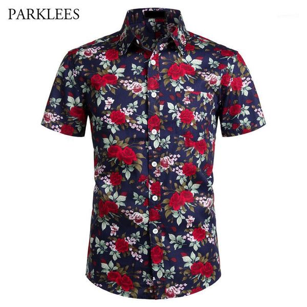 

men's casual shirts rose flower hawaiian shirt men 2021 summer brand mens beach hawaii loose party floral aloha camisas hombre1, White;black
