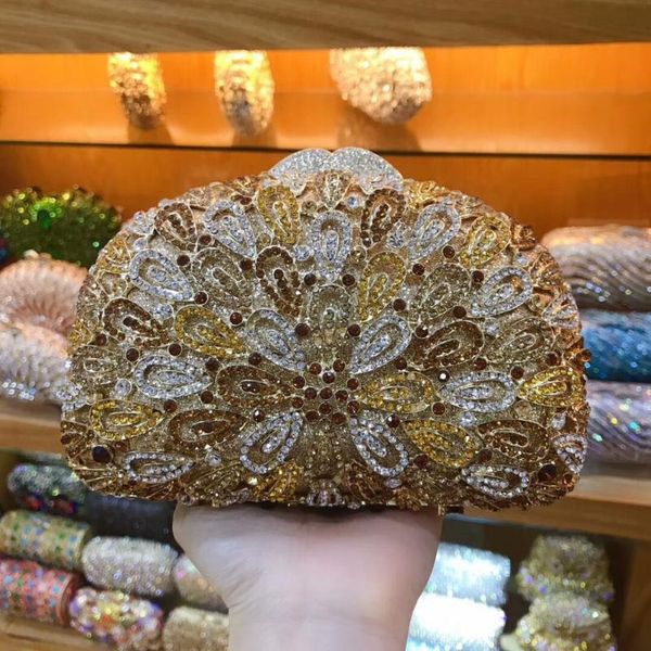 

classic gold crystal diamond clutch evening bag for women metal floral clutches wedding party clutch purse flower handbag wallet