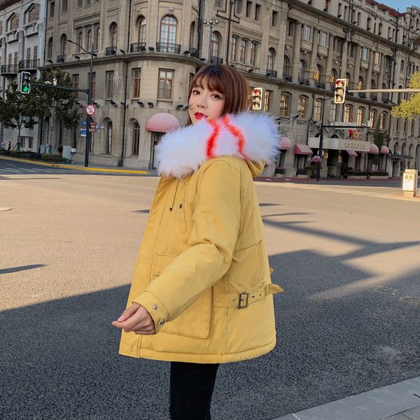

fur collar down female winter coat thick cotton warm long jacket womens outwear parkas plus size 2019, Black