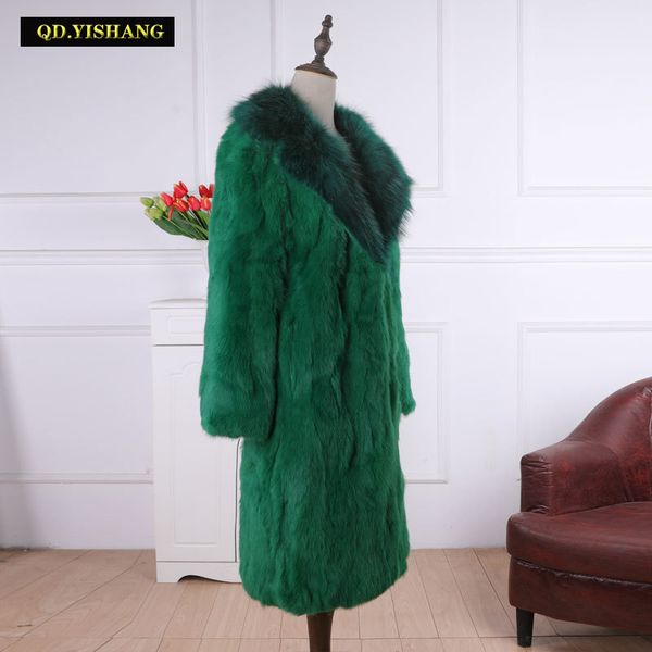 

real 100% rabbit winter women coat raccoon dog collar large size long sleeve fashion fur lj201202, Black