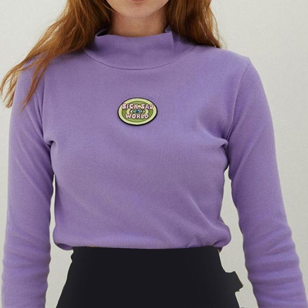 

new autumn pullovers sweaters long sleeve letter embroidery turtleneck slim fit tight sweater purple fashion short tee blous8.21, White;black