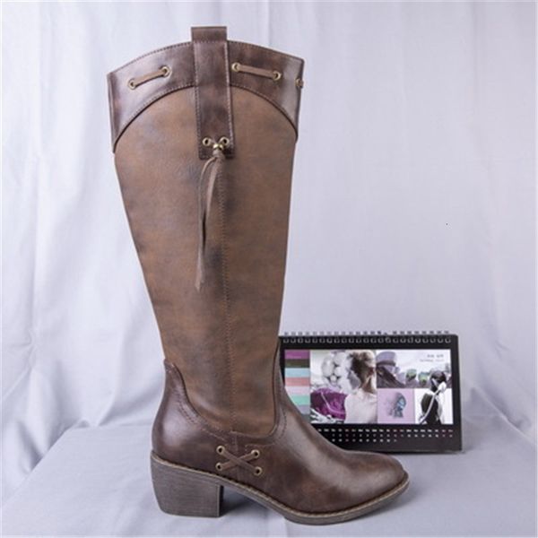 

2021 new classic back leather women long knee round toe ladies spring high heels knight boots l2o8, Black