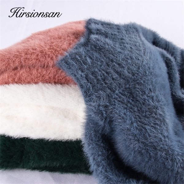 

hirsionsan sweater women winter mink cashmere pullovers casual o neck soft warm jumper autumn mohair sweaters pull femme 201221, White;black