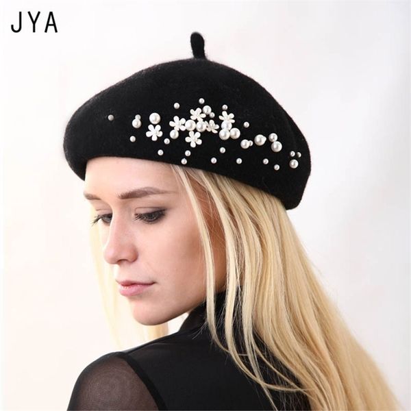 

knit 98% pure wool felt beret for women girls fashion new elegant female beret british style winter hat solid color y200102, Blue;gray