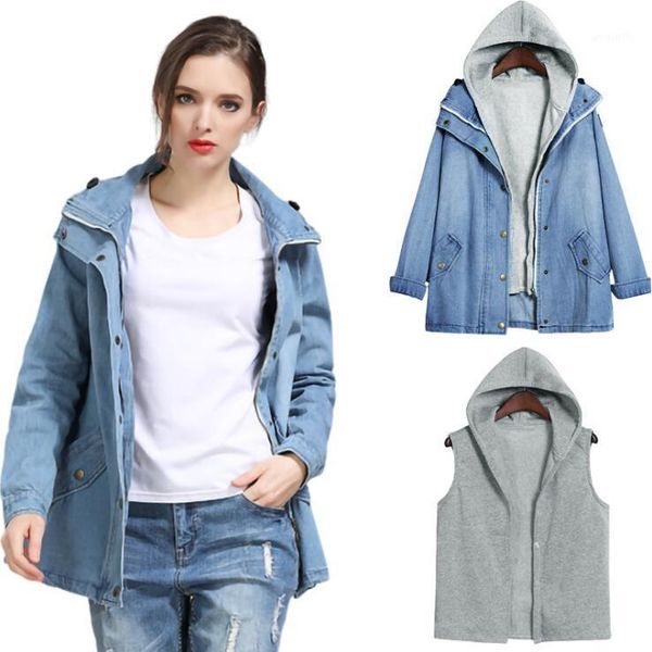 

women winter autumn hooded long coat long sleeve jeans denim jackets female casual windbreaker outwear denim feminine1, Black;brown