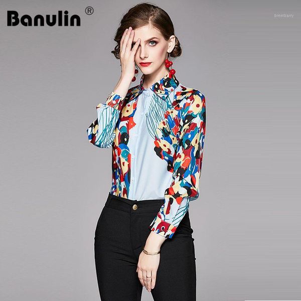 

womens blouses 2020 spring new runway designer long sleeve flower ladies blouses shirts print vintage office shirt1, White