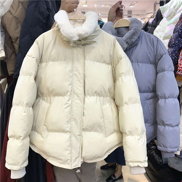 

parka duck down jackets women's thickened versatile warm padded 2020 new winter lamb hair stand collar cotton coats for women, Black