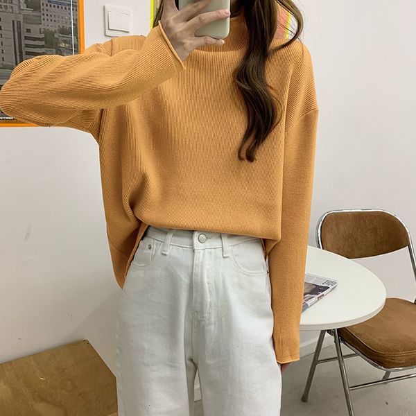 

autumn 2021 and winter new semi-turtleneck loose women's lazystyle sweater vest bottom um3o, White;black