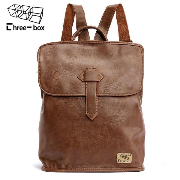 

three-box new brand casual men bag leather school backpack lapdaypacks vintage travel bag male rugzak mochila