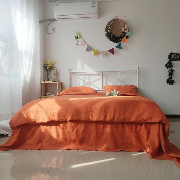 

bedding sets orange linen set 1 duvet cover bed flat sheet 2 pillowcases king  4pc