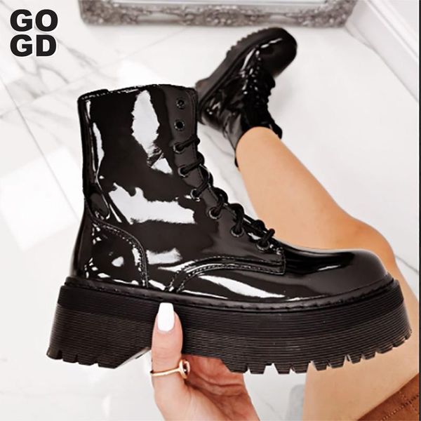 

[gogd]2020 pretty girl shoes women winter boots thicken non-slip zip leather botas mujer, Black