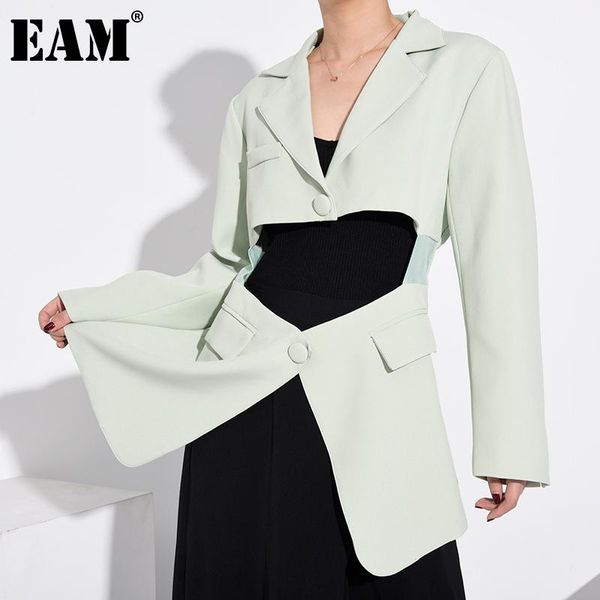 

eam] women green hollow out big size blazer new lapel long sleeve loose fit jacket fashion tide spring autumn 2020 1y59306, White;black