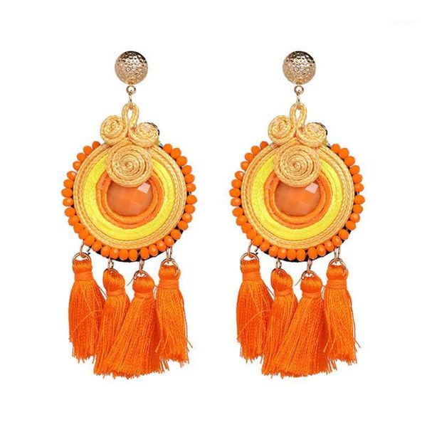 

fashion leather earrings women long tassel round earrings retro handmade jewelry party big dangle national wind gift1, Silver