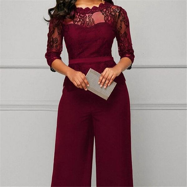 

elegant jumpsuits women long sleeve lace patchwork jumpsuit loose trousers wide leg pants rompers holiday leotard overalls, Black;white
