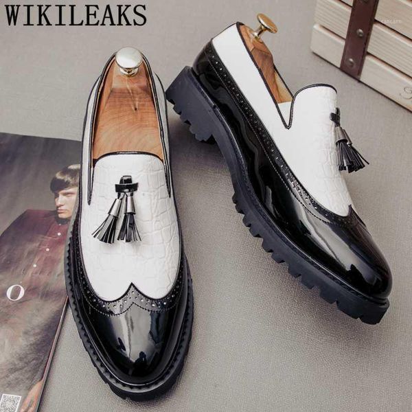 

loafers brogues shoes men oxford men party shoes patent leather wedding dress 2019 sepatu slip on pria1, Black