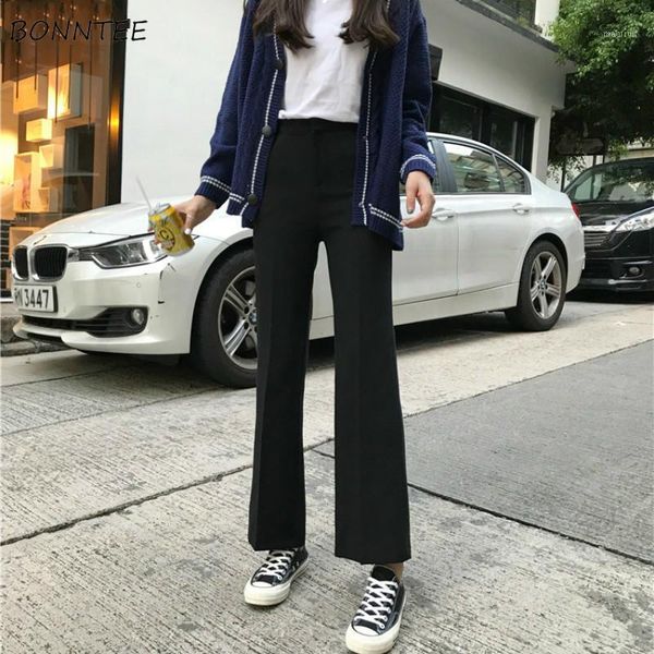 

pants women spring autumn ulzzang soft elegant all-match korean style students high-waisted casual solid womens trousers chic1, Black;white