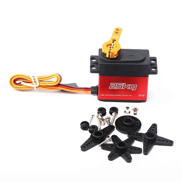 

25kg digital servo with 25t servo arm ip66 waterproof copper gear 180 operating angle for 1/12 1/10 rc car boat airplane robot