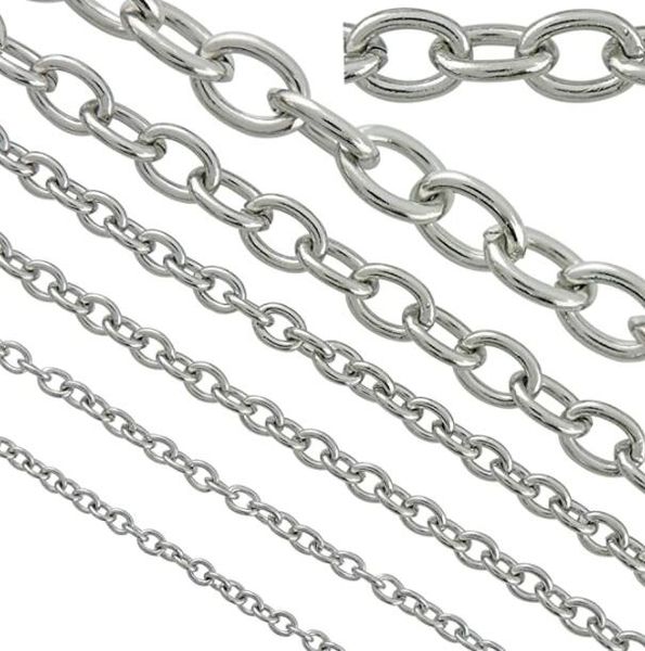 

10meter lot in bulk 2/3/4/8mm stainless steel oval rolo cable chains findings fit for jewelry making & diy silver tone