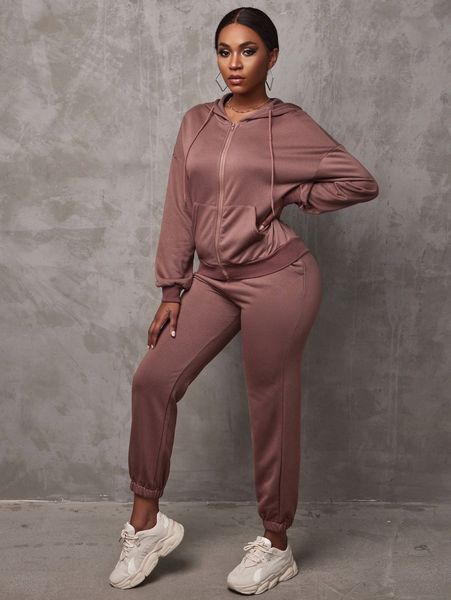 

sxy drop shoulder drawstring zipper hoodie & sweatpants 37xg#, White