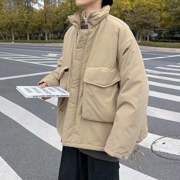 

winter thick jacket men's warmth fashion retro casual big pocket coat men wild loose korean short coat mens clothes m-2xl1, Black