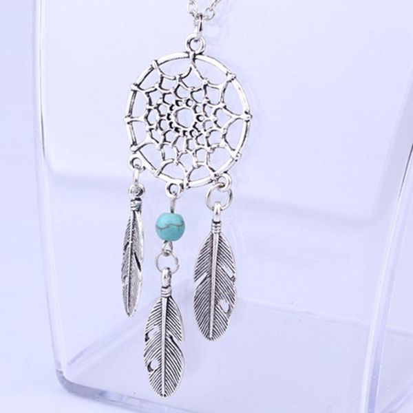 

fashion boho style dreamcatcher pendant mandala lotus necklace for women yoga feather stone pendant jewelry necklace, Silver