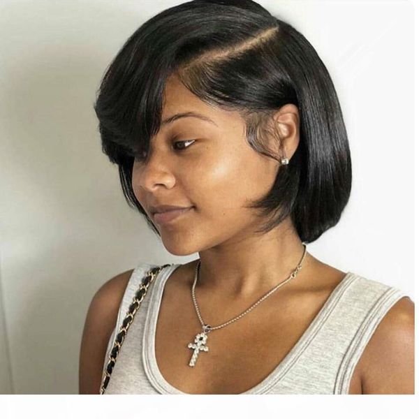 

short bob wig straight lace front human hair wigs for black women 180%density brazilian lace frontal wig pre plucke, Black;brown
