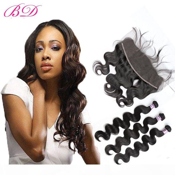 

bd перуанский тела человеческих волос малазийский бразильский индийский двойной уток 3 связки с 13 * 4,5 фронтальным закрытие с подарком для, Black;brown