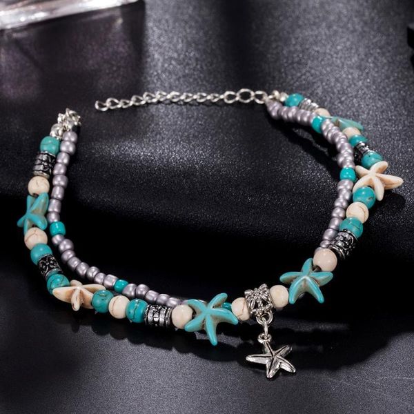 

iparam new fashion retro bohemia round rune starfish anklet beach feet jewelry simple pull beads bobo anklet bracelet f qylann, Red;blue