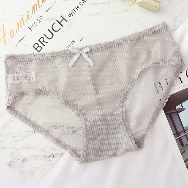 

simple and comfortable striped lace transparent briefs low waist bow briefs, Black;pink
