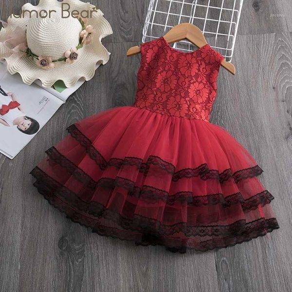 

humor bear 2020 girls wedding dress summer kids dresses for girls sleeveless lacetutu dressprincess dress children clothing1, Red;yellow