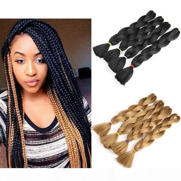 

#1b black #27 honey blonde mix colored braiding hair folded 24 inch 80g piece kanekalon high temperature fiber blonde ombre braids hair