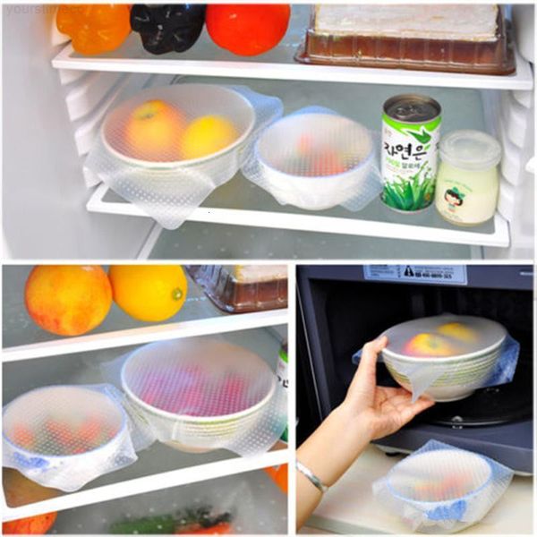 

cover 4pcs/set magic stretch silicone wrap seal keep food fresh cling film