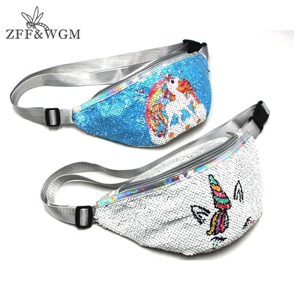

waterproof pvc unicorn sequins girls belt waist packs fanny girls belt mermaid sport bag cartoon for women chest waist bag pack c0202