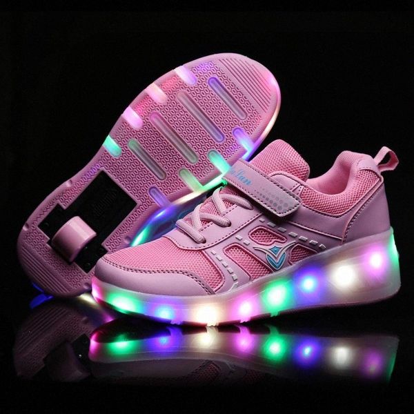 

Kids Glowing Sneakers Sneakers with wheels Led Light up Roller Skates Sport Luminous Lighted Shoes for Kids Boys Pink Black #Im9T