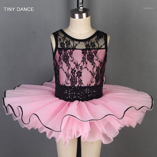 

stage wear black lace and spandex bodice with attached layers of pink soft tulle tutu kids ballet dance ballerina dress 198061, Black;red