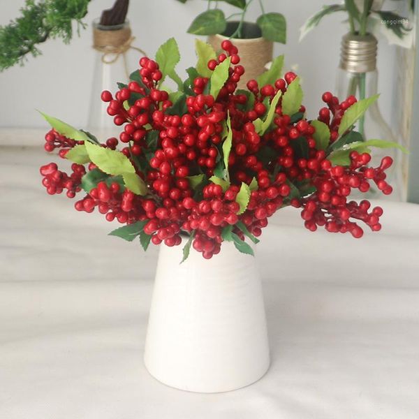 

artificial berries branch plastic fake flowers leaf decorative berry pe red berries plant for wedding home christmas decoration1