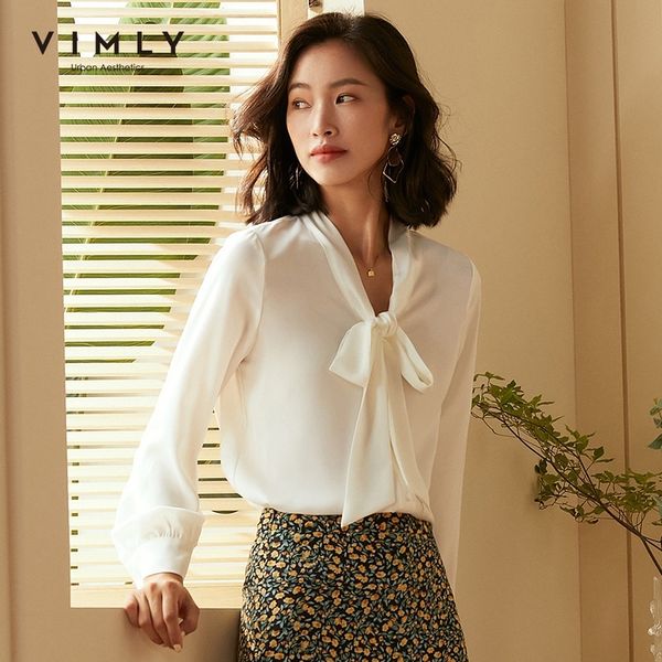 

vimly office ladies elegant women blouse fashion bow long sleeve formal shirt vintage blusas femininas f1991 201201, White