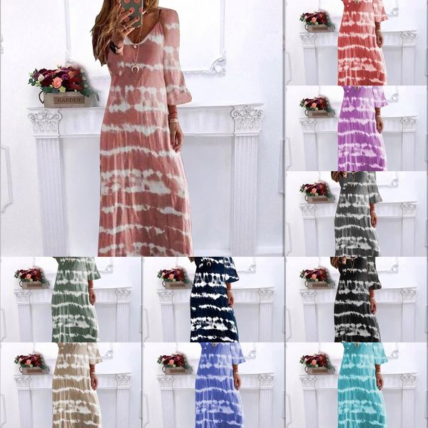 

2020 women's fashion printed long-sleeved striped large size skirt 2020 women's fashion dress printed long-sleeved striped dress l, Black;gray