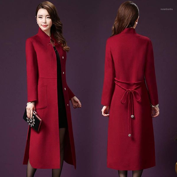 

new 2020 autumn winter woolen coat female plus size warm fashion long wool women coat female jacket1, Black