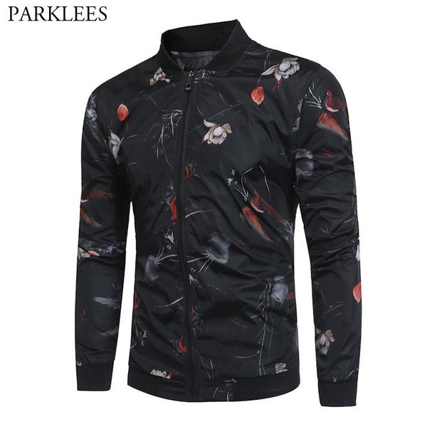 

men's jackets floral print baseball jacket men 2021 spring brand mens bomber and coats casual streetwear windbreaker coat male xl, Black;brown