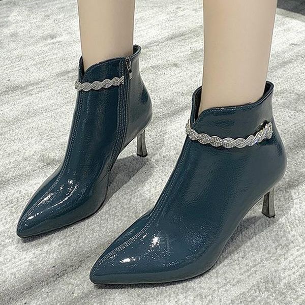 

boots 2021 women strange style high heels autumn winter female short fashion pu leather shoes woman zipper, Black