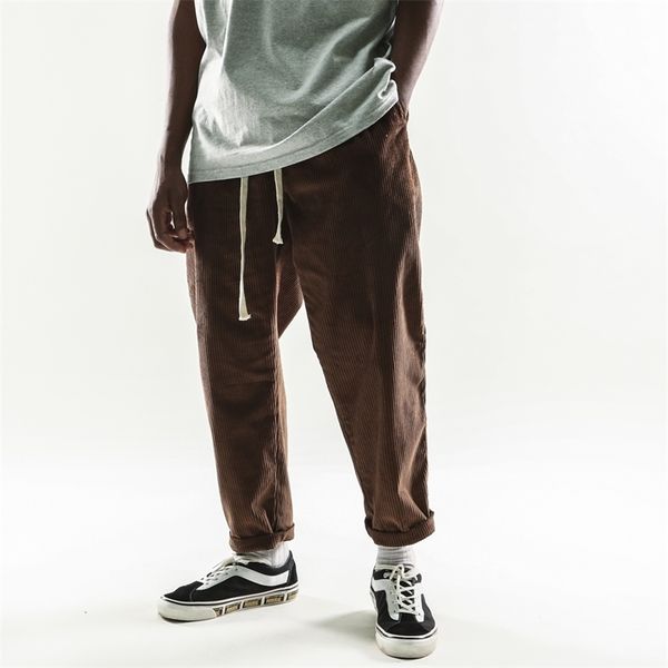 

jogger men loose fit pocket corduroy overalls casual pants solid color sweatpants trousers 201221, Black