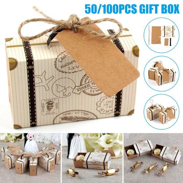 

vintage paper favor box mini suitcase candy gift case for travel theme party wedding birthday mjj88