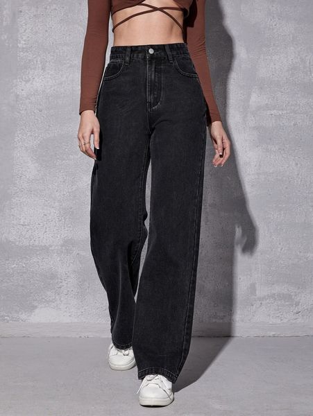 

high waist wide leg jeans 60nt#, Blue