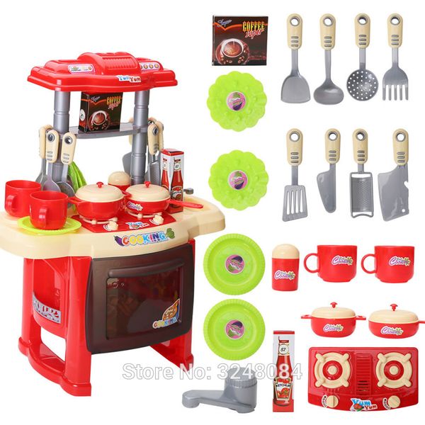 

new 2 types 1 set kids kitchen set children toy beauty cooking pretend play toys with light sound funny toys for child lj201009