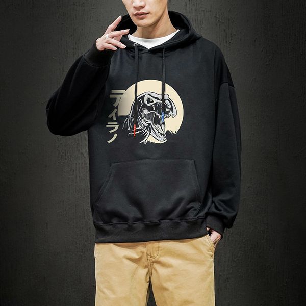 

2021 new anime print tyrannosaurus hoodies with hat men hoodie hooded sweatshirt sudaderas streetwear 97rs, Black