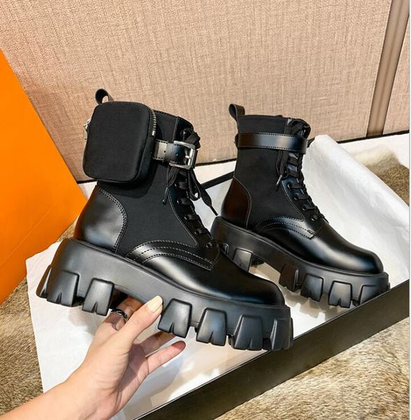 

prabrands 2020 new martin boots women's pocket bag muffin platform ankle boots mid-tube knight boots motorcycle shoes, Black